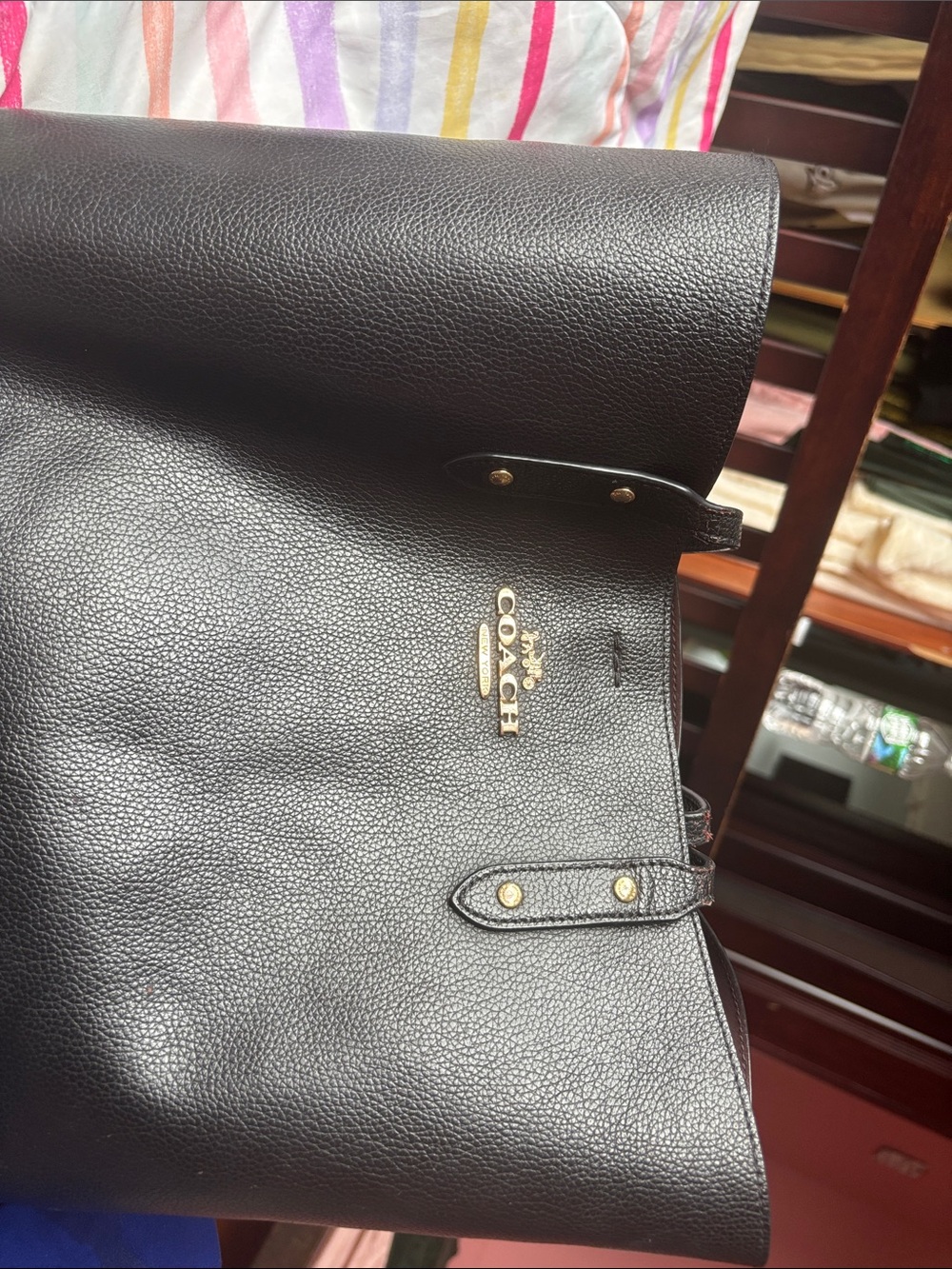 Coach Black Pebbled Leather Messenger Bag with Gold Hardware